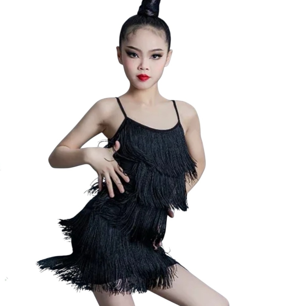 Chic Black Fringe Dance Costume for girls 10-12 Years old